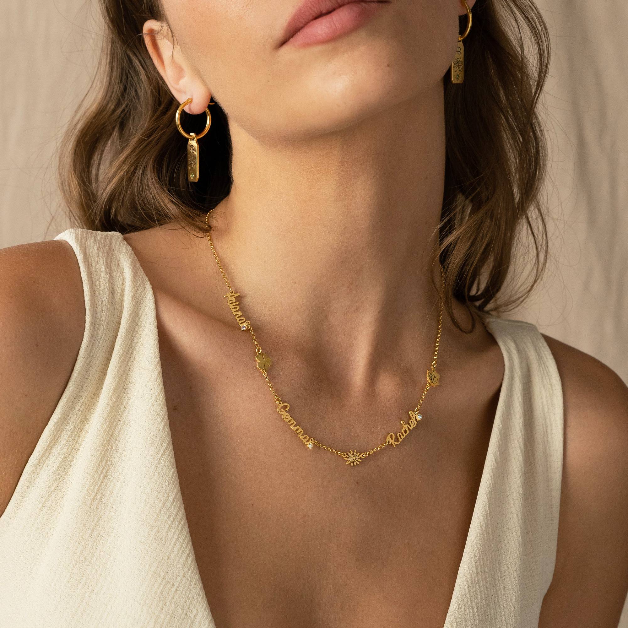 Blühende Geburtsblume Mehrnamen-Halskette mit Diamant - 750er Gold-Vermeil-6 Produktfoto