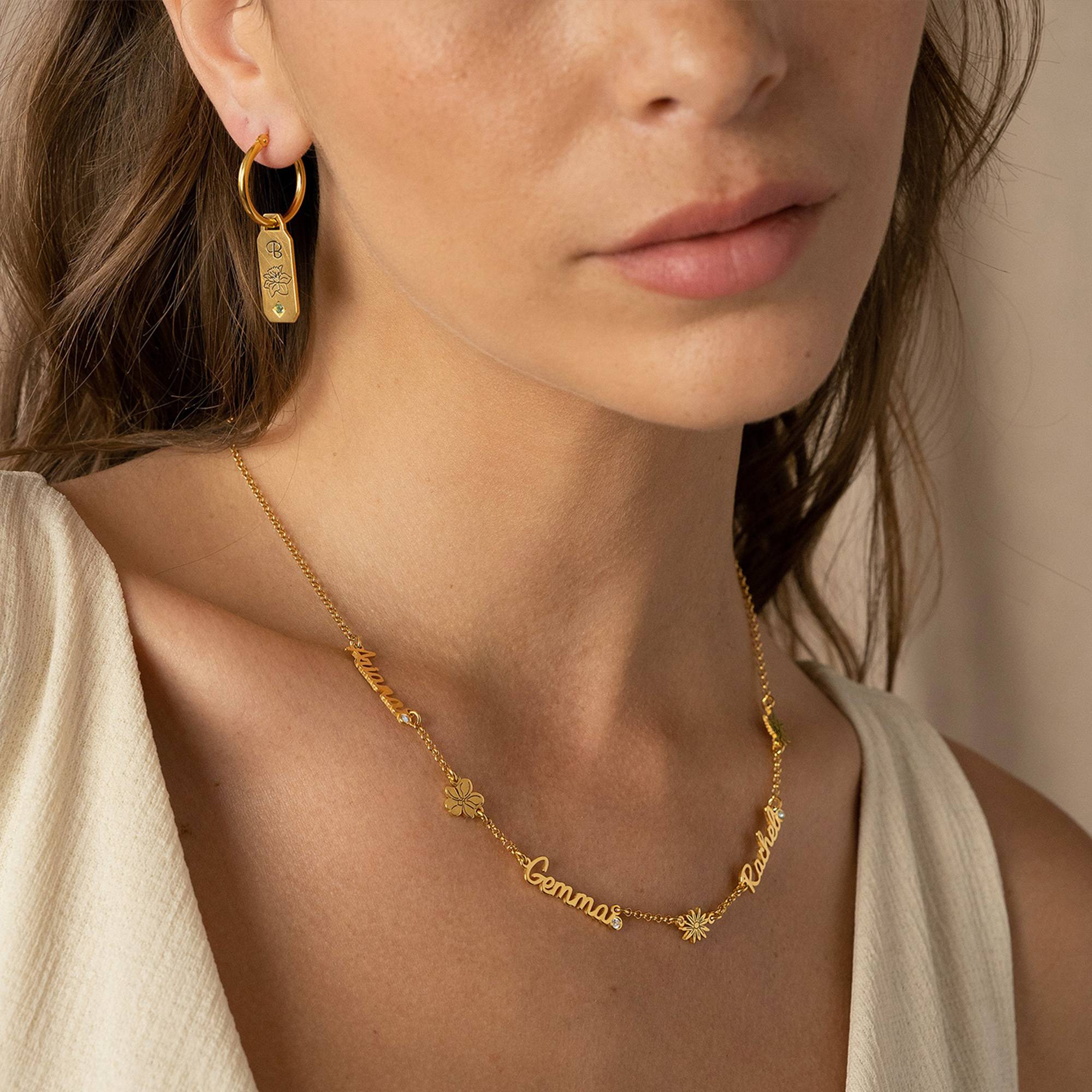 Blühende Geburtsblume Mehrnamen-Halskette mit Diamant - 750er Gold-Vermeil-3 Produktfoto
