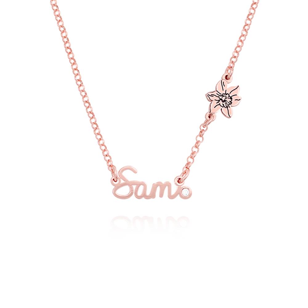 Blooming Birth Flower Multi Name Necklace with Diamond in 18K Rose Gold Plating product photo