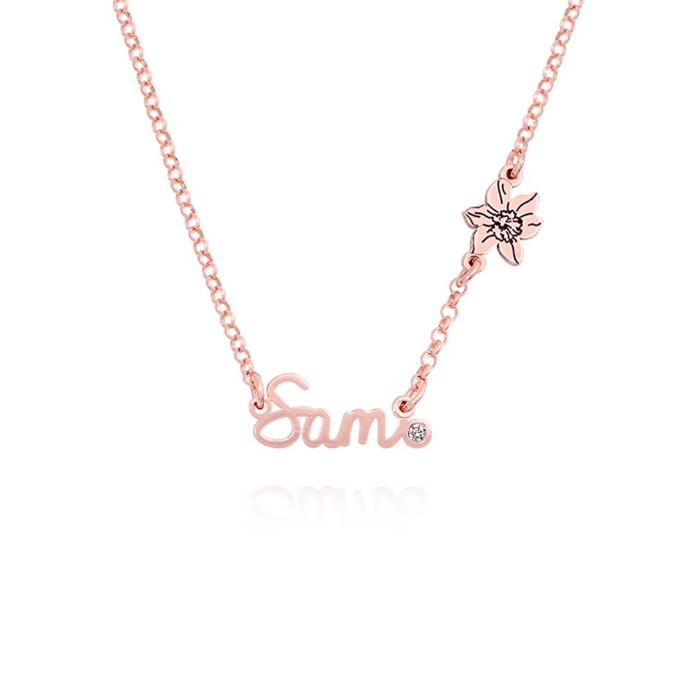 Bloeiende Geboortebloem Meervoudige Naamketting met Diamanten in Rosé Verguld