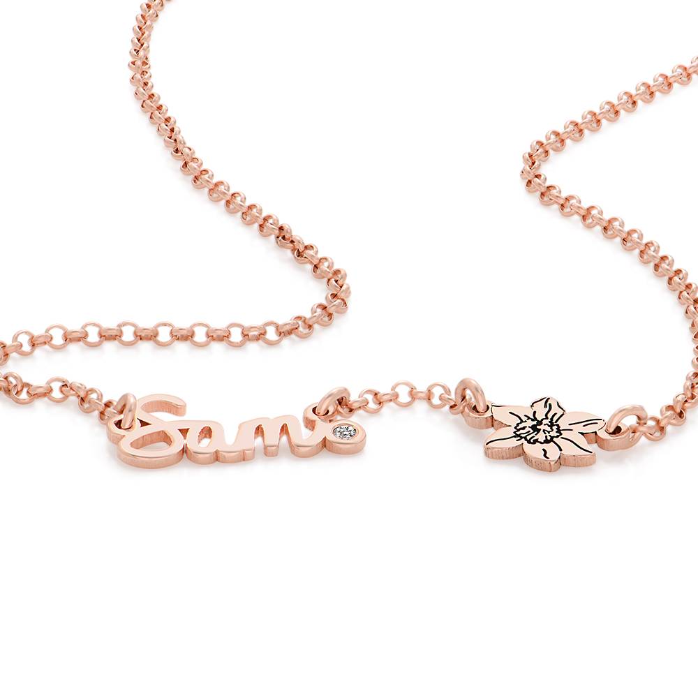 Blühende Geburtsblume Mehrnamen-Halskette mit Diamant - 750er rosé vergoldetes Silber-4 Produktfoto