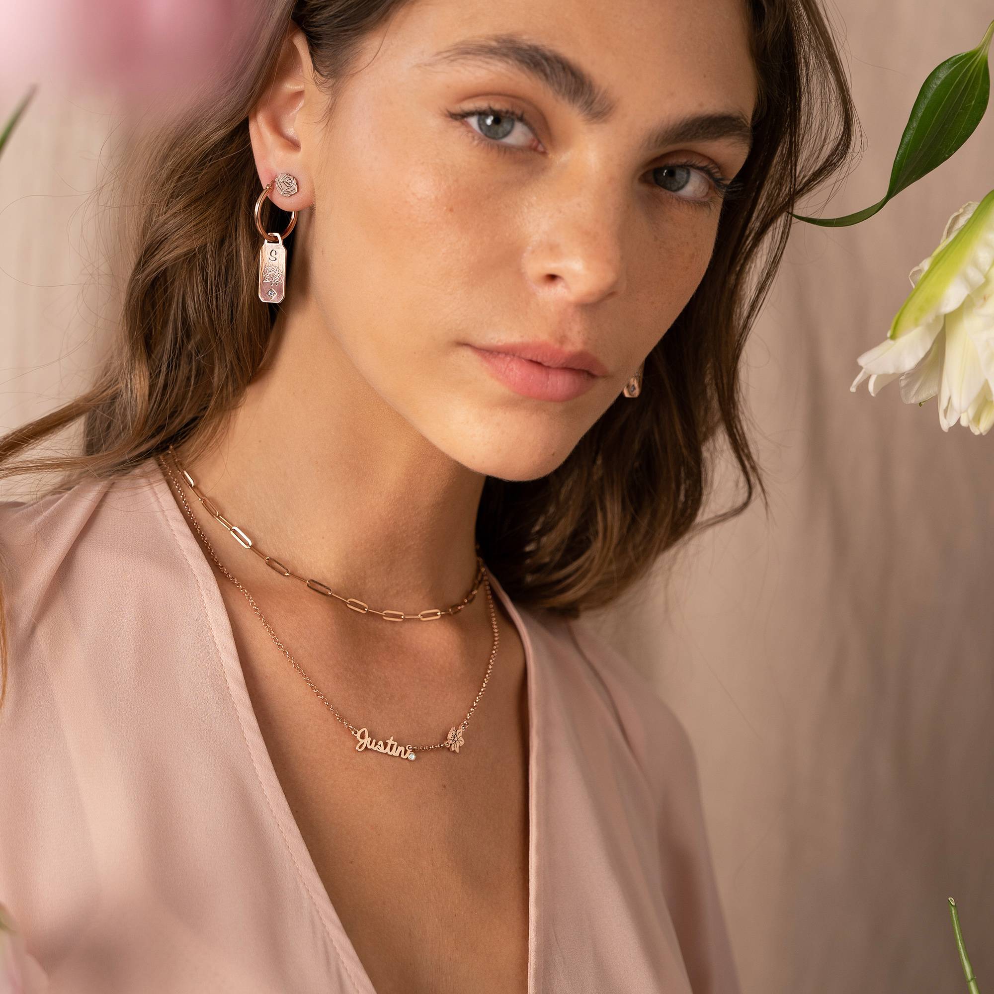 Blooming Birth Flower Multi Name Necklace with Diamond in 18K Rose Gold Plating-3 product photo