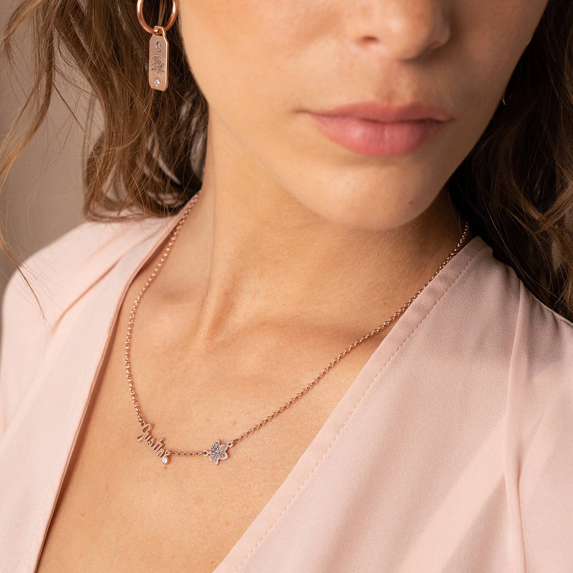 Blühende Geburtsblume Mehrnamen-Halskette mit Diamant - 750er rosé vergoldetes Silber-2 Produktfoto