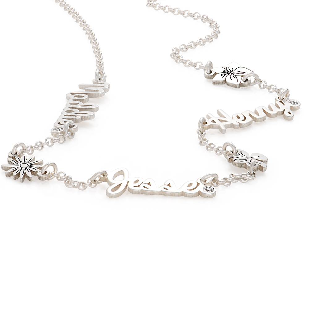 Blühende Geburtsblume Mehrnamen-Halskette mit Diamant - 925er Sterlingsilber-4 Produktfoto