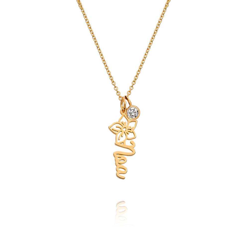 Bloeiende Geboortebloem Naamketting met 0,25 ct Diamant in Goud Vermeil