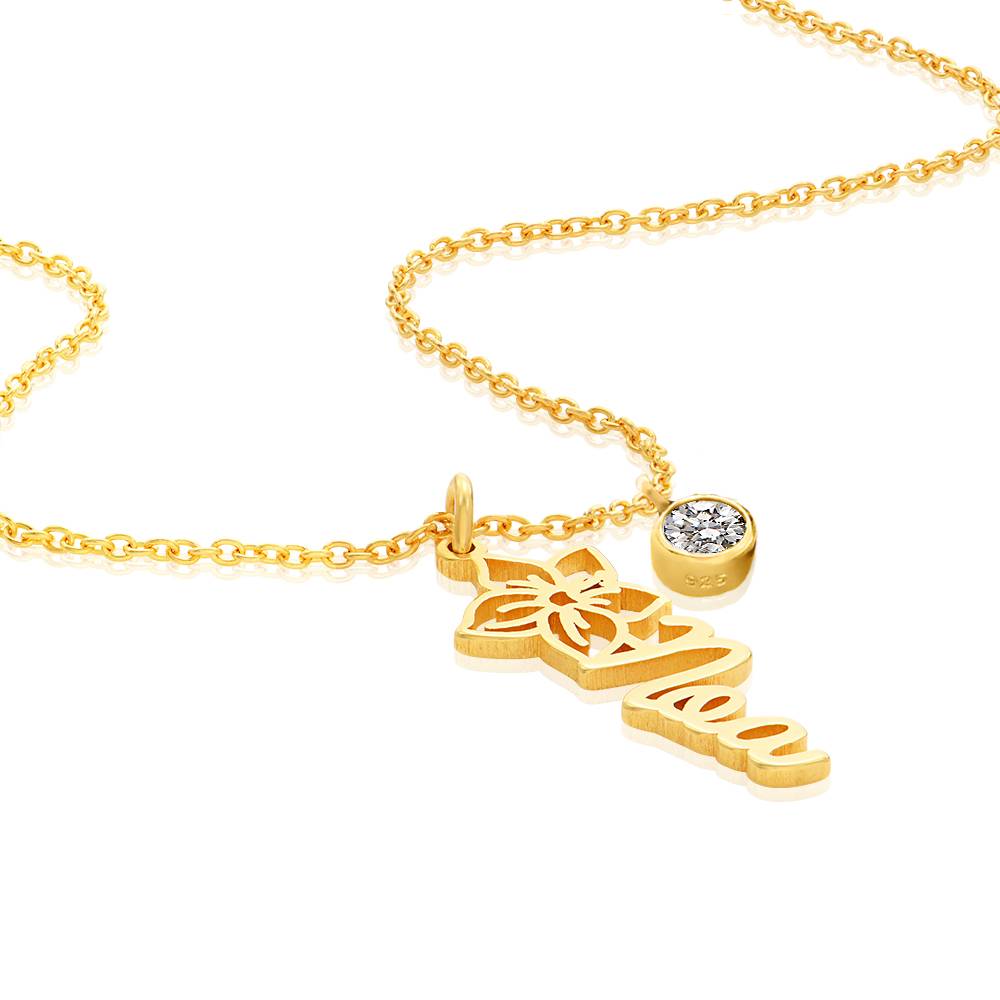 Blomstrende Fødselsblomst Navnehalskæde med 0.25 ct Diamant i 18k Guld Vermeil-3 Blomstrende Fødselsblomst Navnehalskæde med 0.25 ct Diamant i 18k Guld Vermeil-3 produkt billede