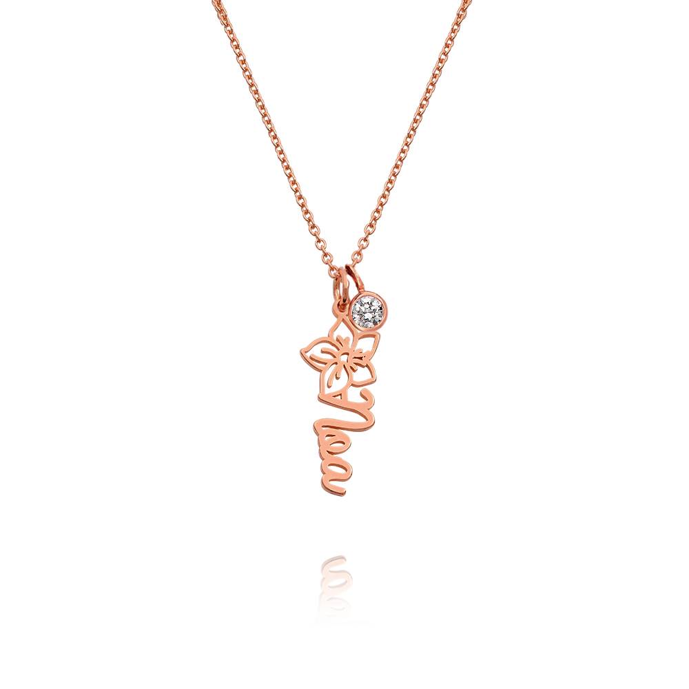 Bloeiende Geboortebloem Naamketting met 0,25 ct Diamant in Rosé Verguld