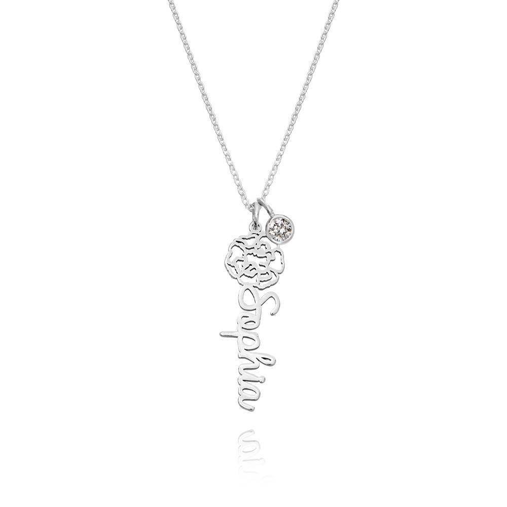 Bloeiende Geboortebloem Naamketting met 0,25 ct Diamant in Zilver