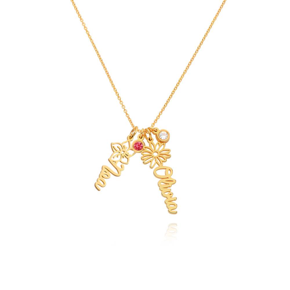 Blooming Birth Flower Name Necklace with Birthstone in 14K Yellow Gold-2 product photo