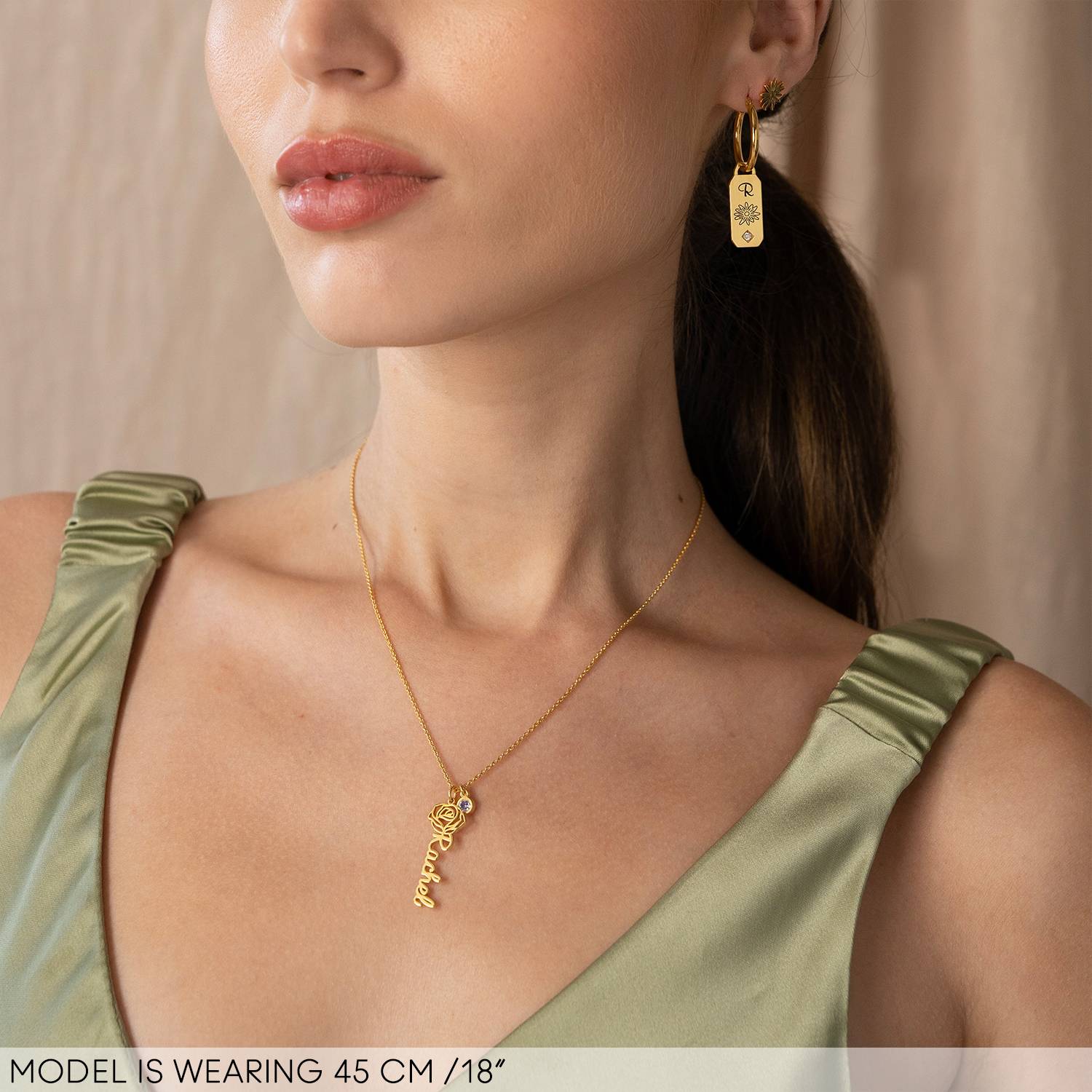 Blooming Birth Flower Name Necklace with Birthstone in Gold Plating-2 Blooming Birth Flower Name Necklace with Birthstone in Gold Plating-2 product photo