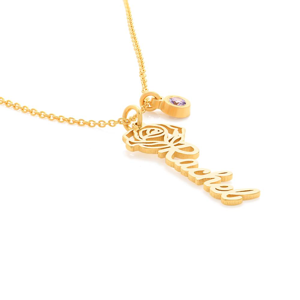 Blooming Birth Flower Name Necklace with Birthstone in 18K Gold Plating-3 product photo