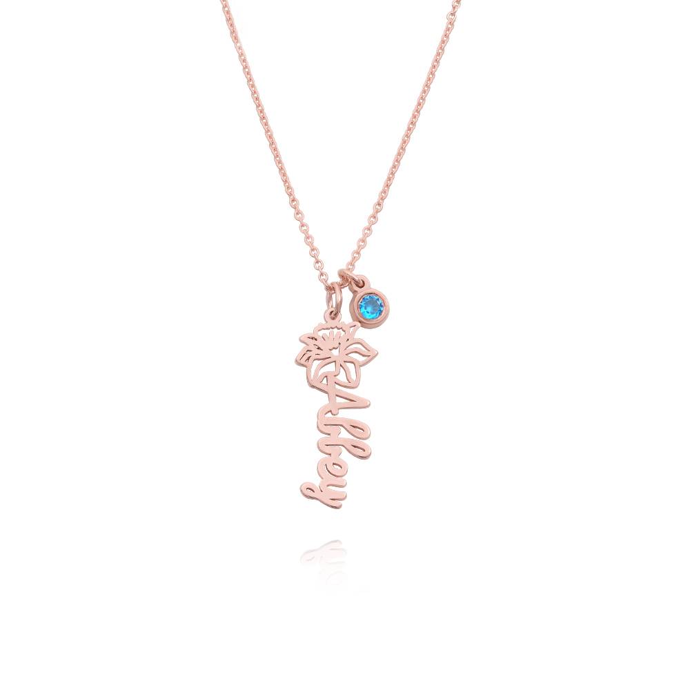 Blooming Birth Flower Name Necklace with Birthstone in 18K Rose Gold product photo