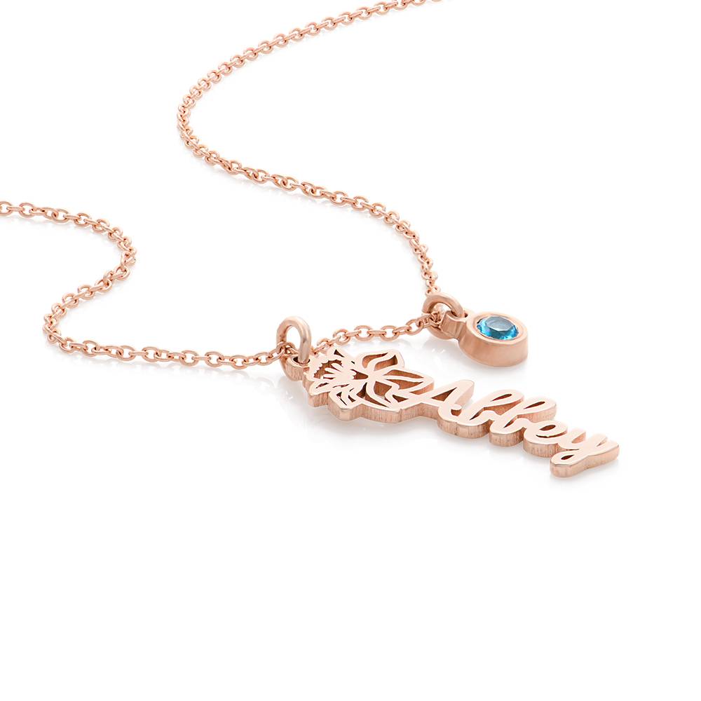 Blooming Birth Flower Name Necklace with Birthstone in 18K Rose Gold Plating-1 product photo