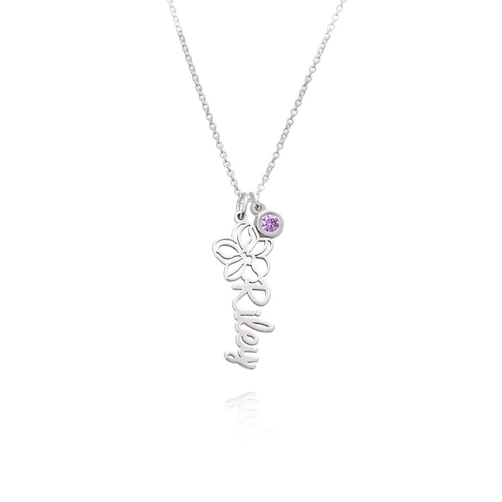 Blooming Birth Flower Name Necklace with Birthstone in Sterling Silver-3 product photo