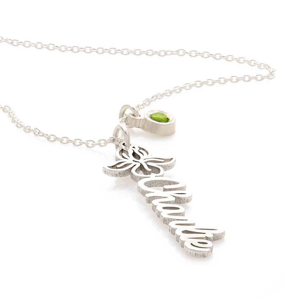 Bloeiende Geboortebloem Naamketting met Geboortesteen in 925 Zilver