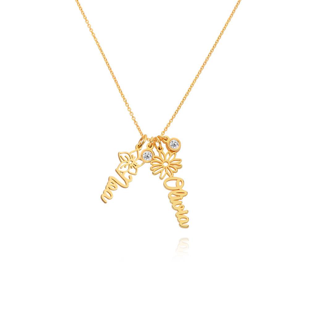 Collier prénom "En fleur" avec fleur et pierre de naissance avec diamant en or 14 carats-4 photo du produit