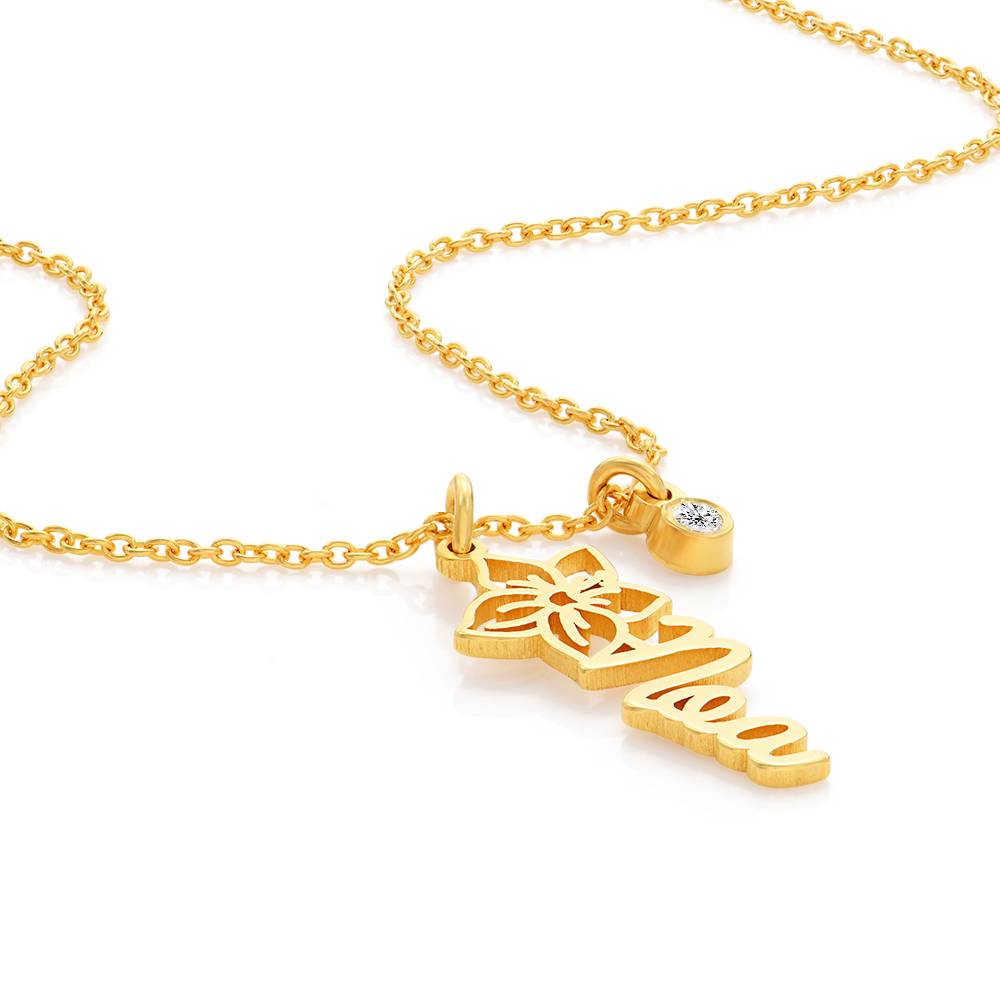 Collana con nome Fiore di nascita con diamante placcata in oro 18K-1 foto del prodotto