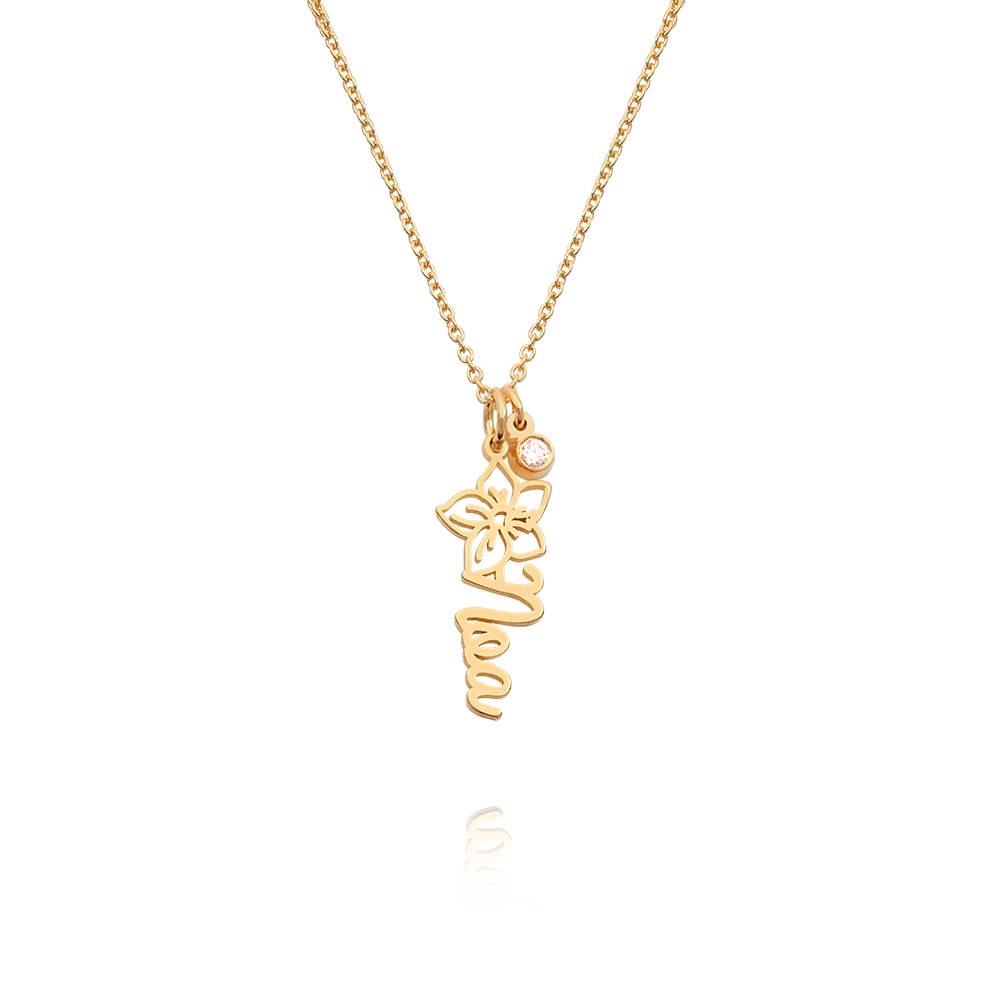 Blooming Birth Flower Name Necklace with Diamond in 18K Gold Plating-3 product photo