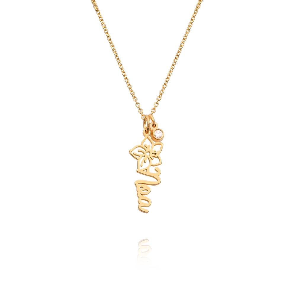 Bloeiende Geboortebloem Naamketting met Diamant in Verguld
