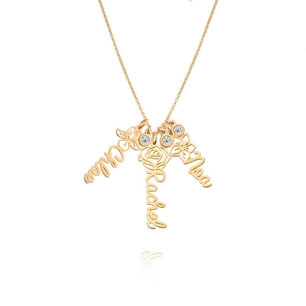 Blooming Birth Flower Name Necklace with Diamond in 18ct Gold Vermeil-3 product photo