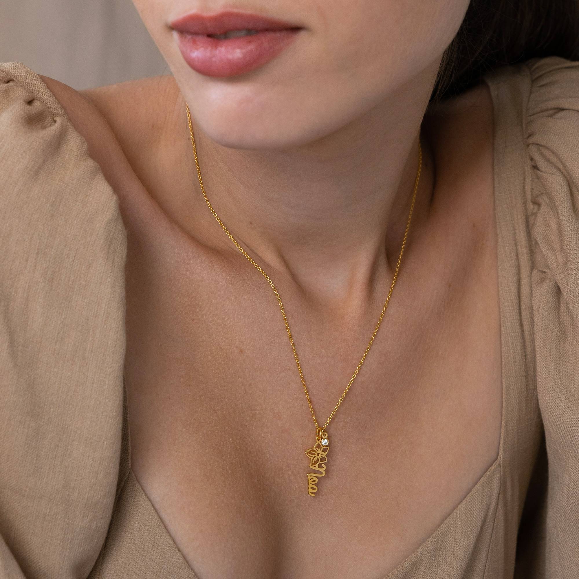 Blooming Birth Flower Name Necklace with Diamond in 18ct Gold Vermeil-5 product photo