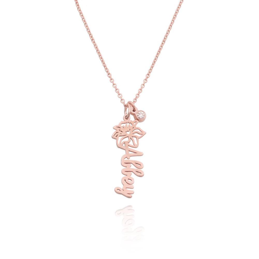 Collana con nome Fiore di nascita con diamante placcata in oro rosa 18K-7 foto del prodotto