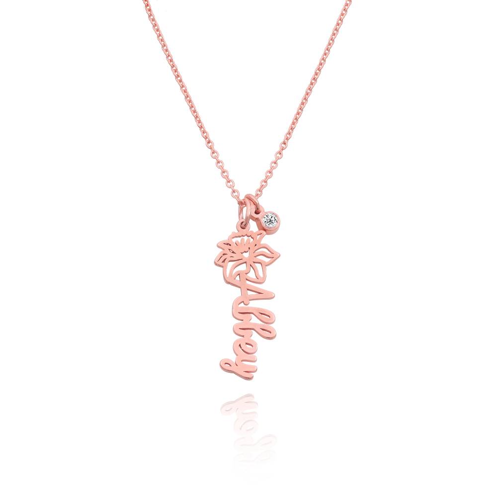 Blooming Birth Flower Name Necklace with Diamond in 18K Rose Gold product photo