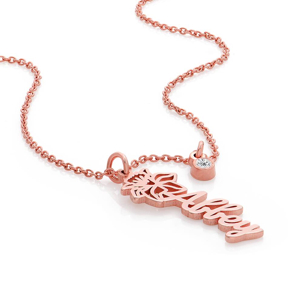 Blooming Birth Flower Name Necklace with Diamond in 18K Rose Gold Plating-2 product photo