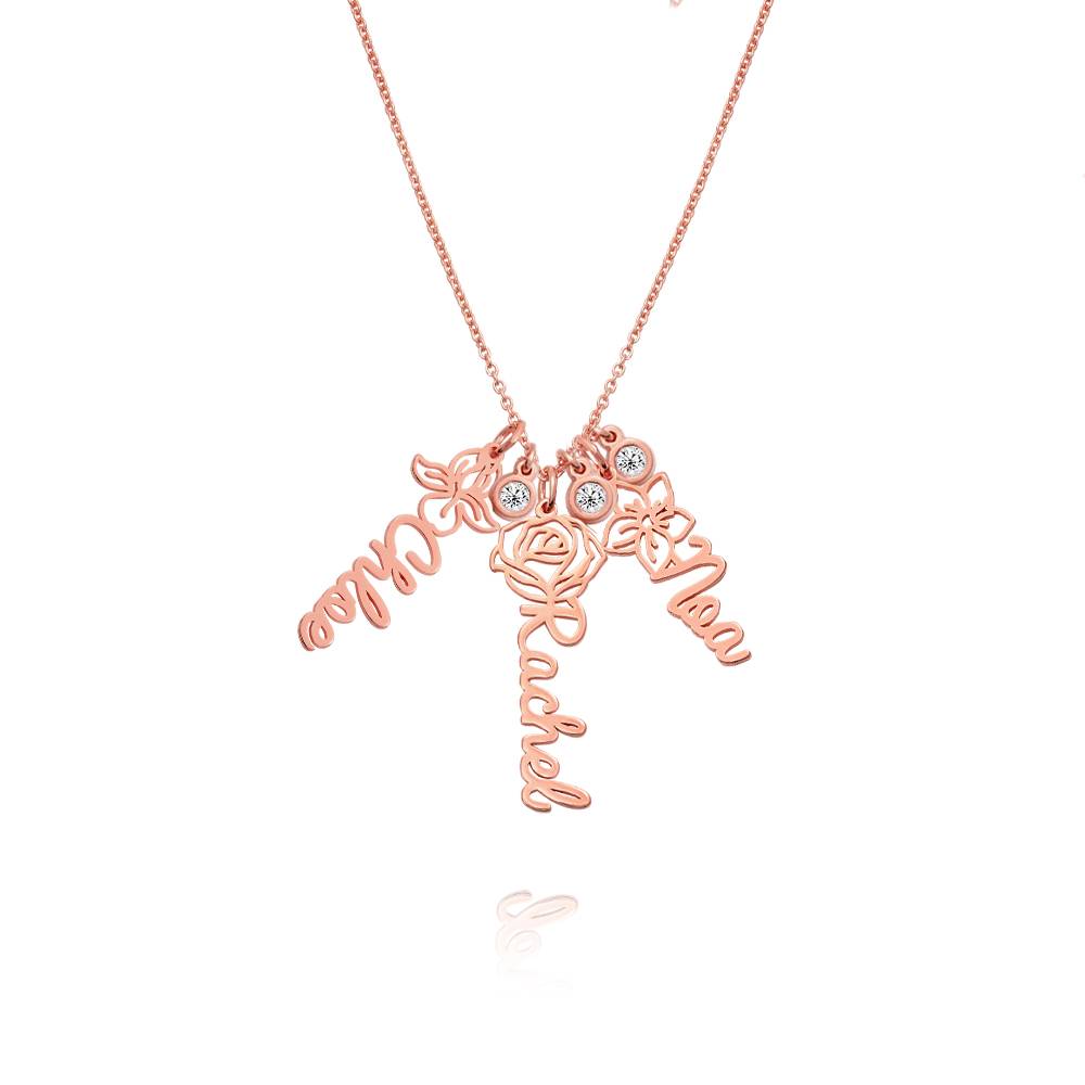 Blooming Birth Flower Name Necklace with Diamond in 18K Rose Gold Plating-4 product photo