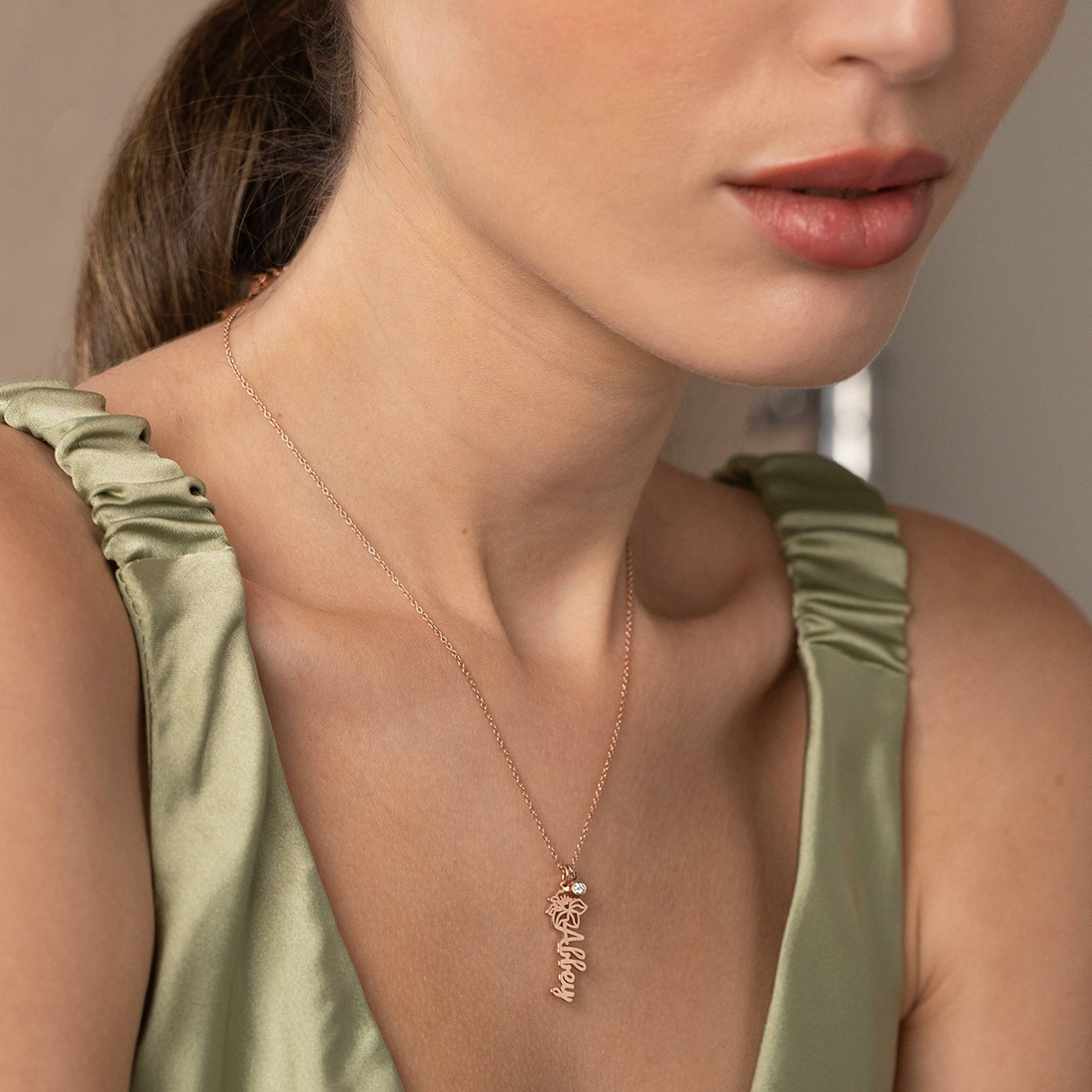 Bloeiende Geboortebloem Naamketting met Diamant in 18k Rose Goud Vermeil-7 Productfoto
