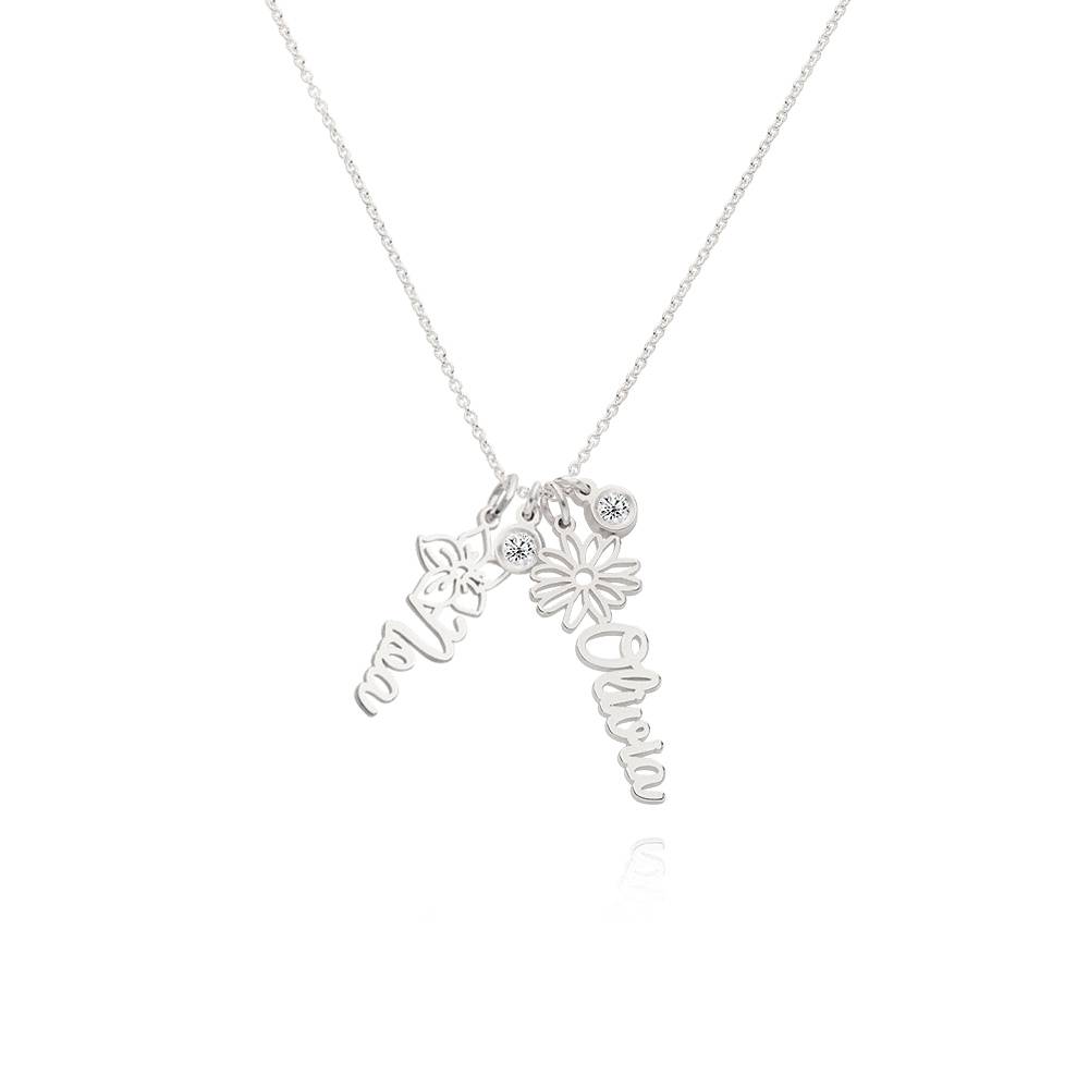 Collar con nombre Blooming Birth Flower con diamante en plata de ley-2 foto de producto