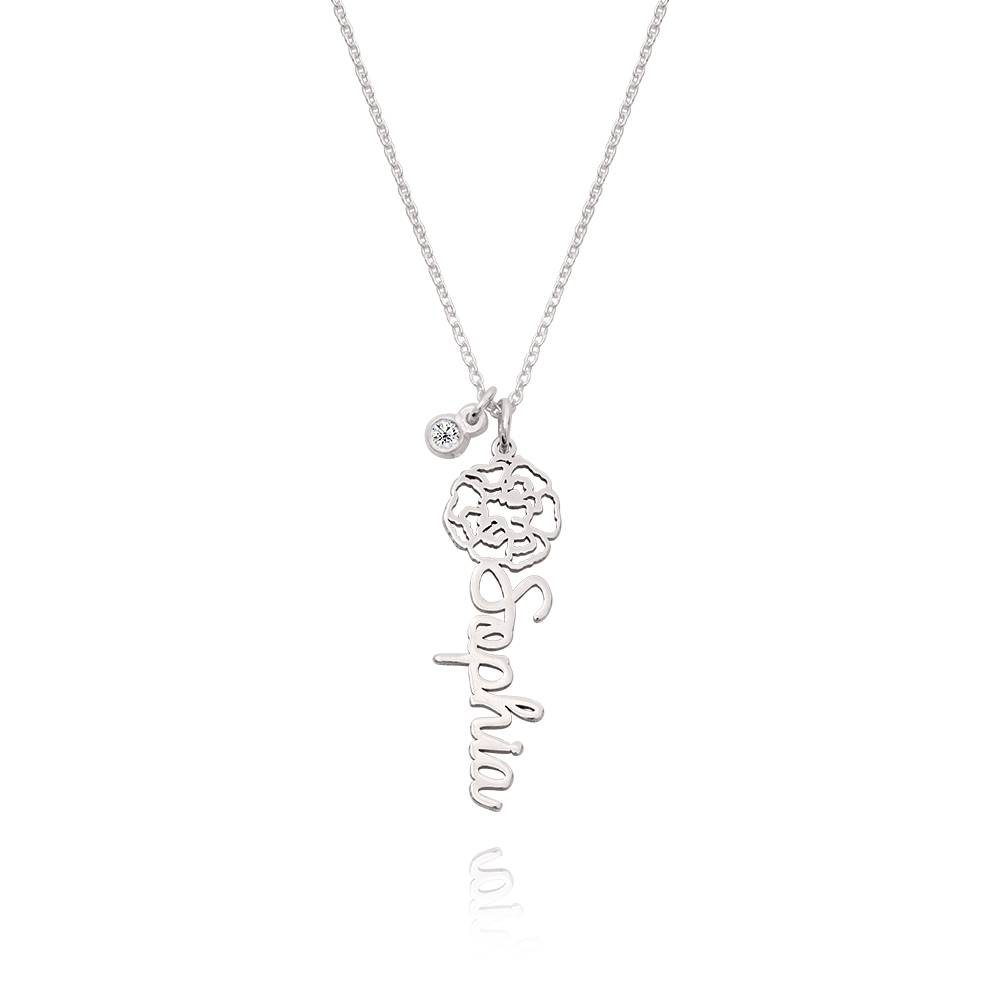 Blooming Birth Flower Name Necklace with Diamond in Sterling Silver-2 product photo