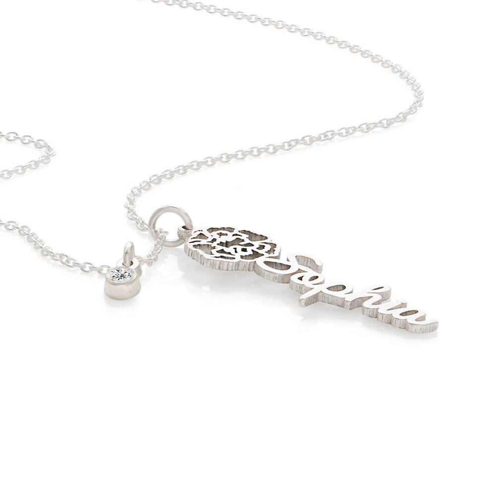 Blooming Birth Flower Name Necklace with Diamond in Sterling Silver-5 product photo