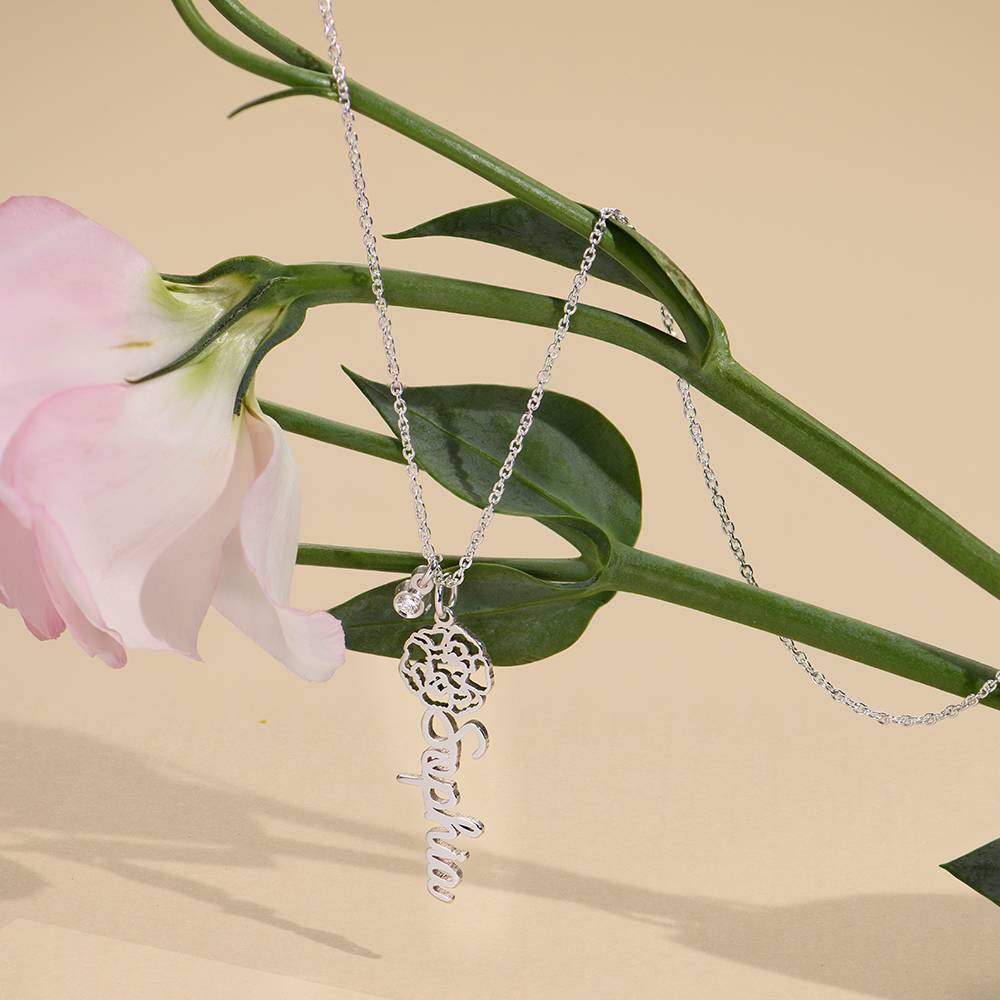 Blühende Geburtsblumen Namenskette mit Diamant - 925er Sterlingsilber-4 Produktfoto
