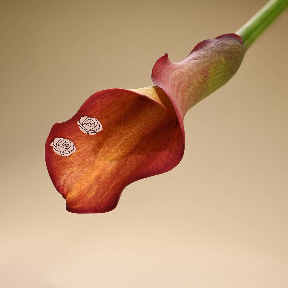 Orecchini a bottone con fiore di nascita Fiore Fiorito in placcatura in oro rosa 18K-2 foto del prodotto