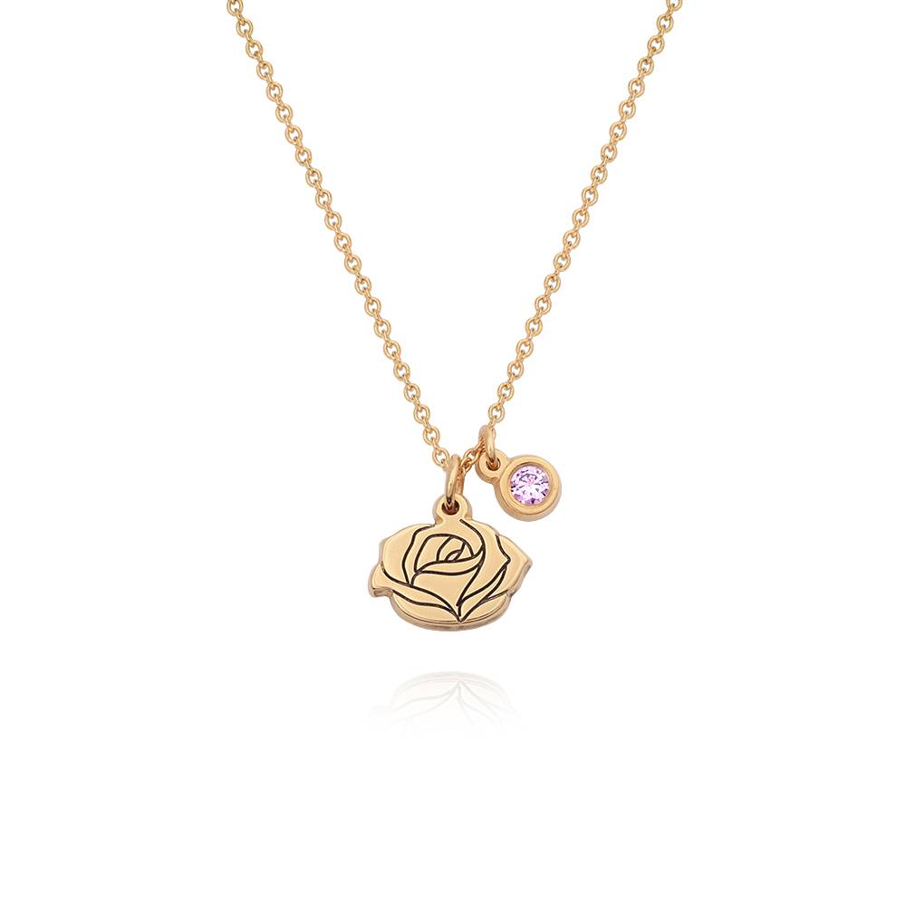 Blooming Initial Birth Flower and Stone Pendant Necklace in 18K Gold Plating product photo