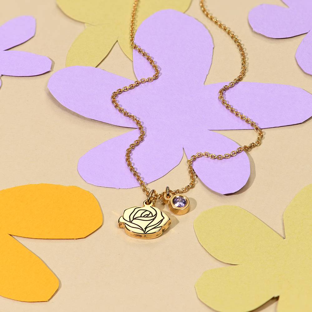 Blühende Geburtsblume Initial-Halskette mit Geburtsstein für Mädchen - 750er vergoldetes Silber-5 Produktfoto