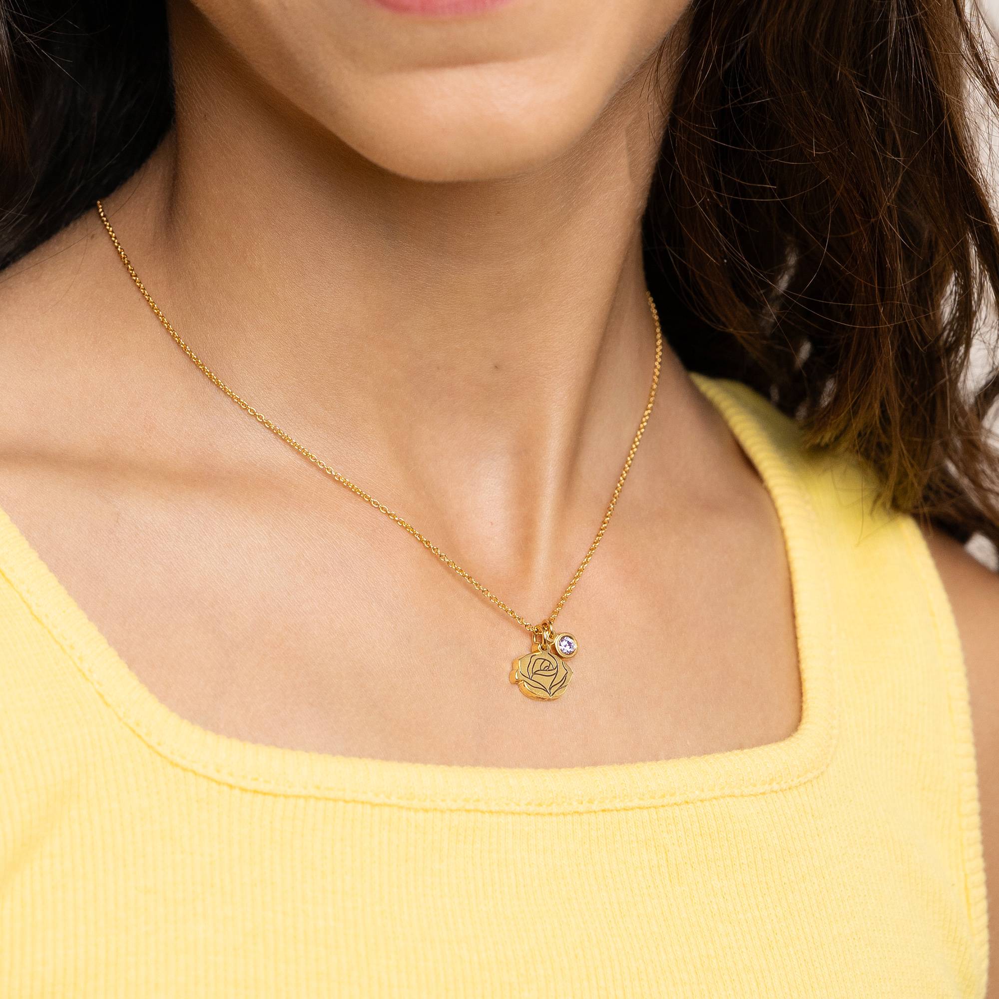 Blühende Geburtsblume Initial-Halskette mit Geburtsstein für Mädchen - 750er vergoldetes Silber-6 Produktfoto