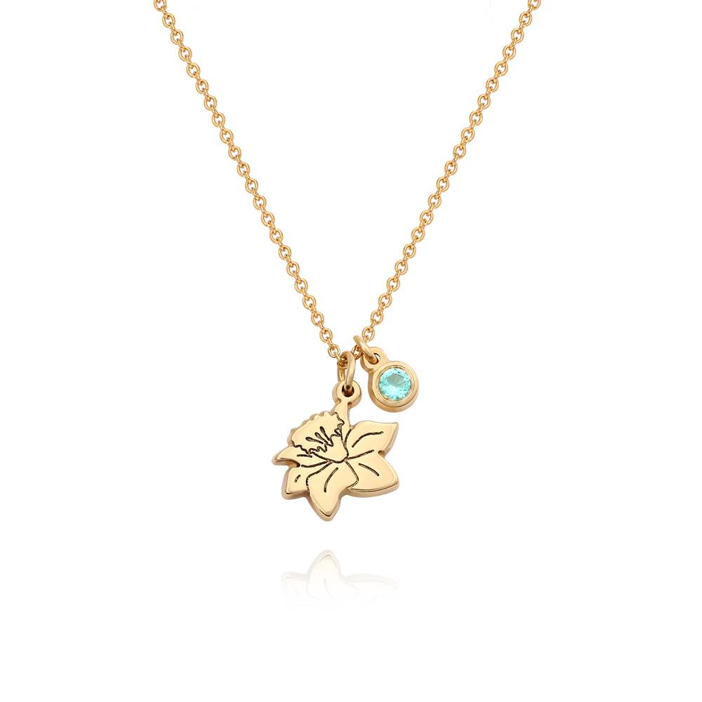 Blooming Initial Birth Flower and Stone Pendant Necklace in 18ct Gold Vermeil-4 product photo