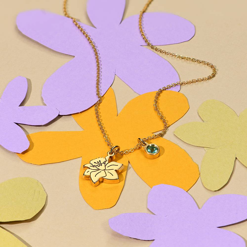 Blühende Geburtsblume Initial-Halskette mit Geburtsstein für Mädchen - 750er Gold-Vermeil-5 Produktfoto