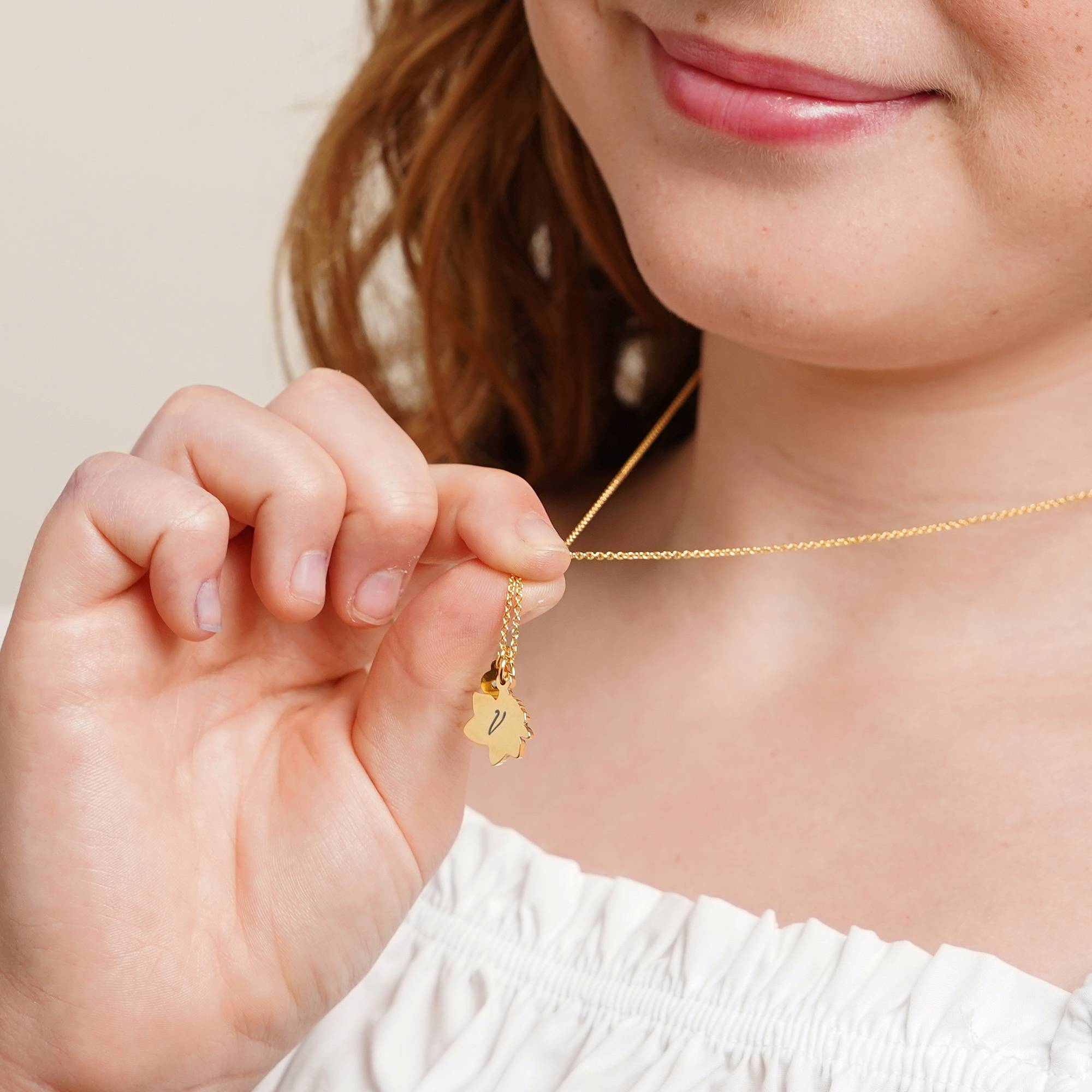 Blooming Initial Birth Flower and Stone Pendant Necklace in 18K Gold Vermeil-4 product photo
