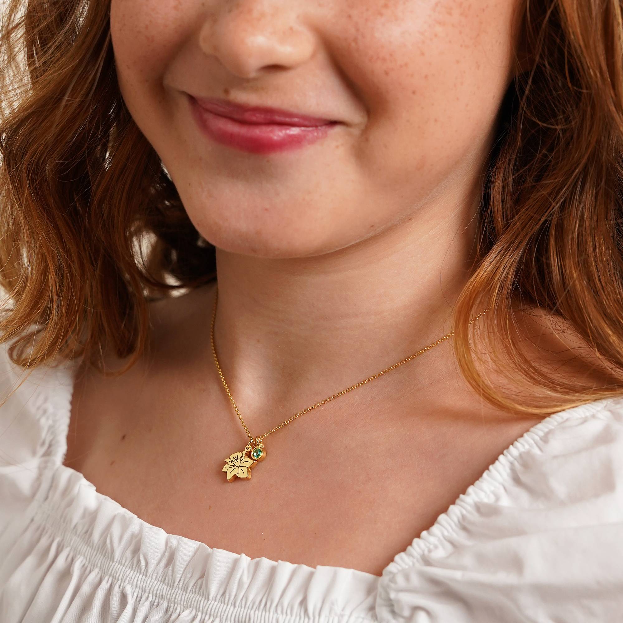 Blühende Geburtsblume Initial-Halskette mit Geburtsstein für Mädchen - 750er Gold-Vermeil-8 Produktfoto