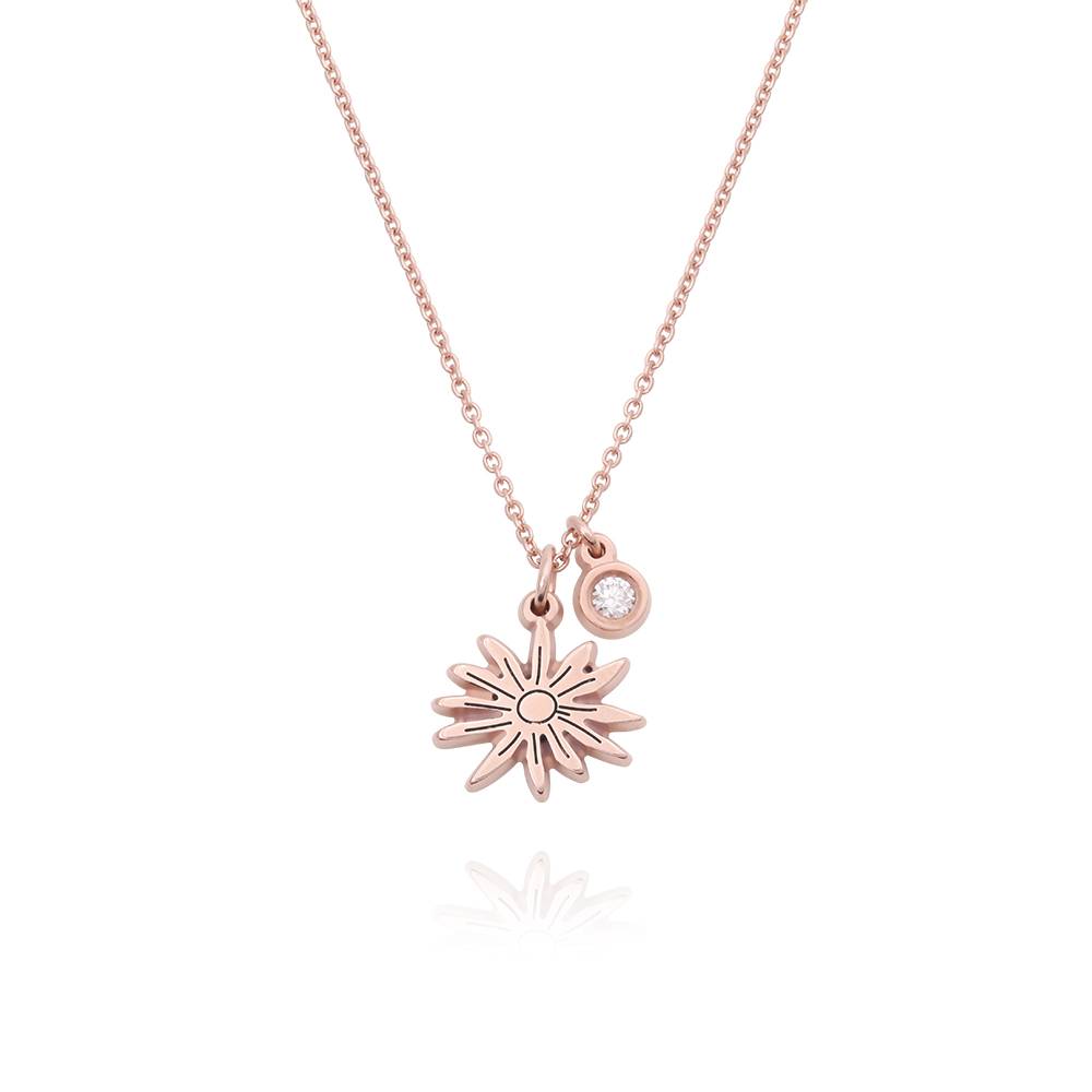Blooming Initial Birth Flower and Stone Pendant Necklace in 18K Rose product photo