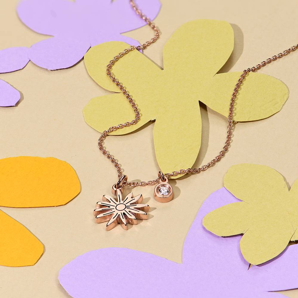 Blooming Birth Flower Initial 
Necklace with Birthstone in 18K Rose Gold Plating-7 product photo