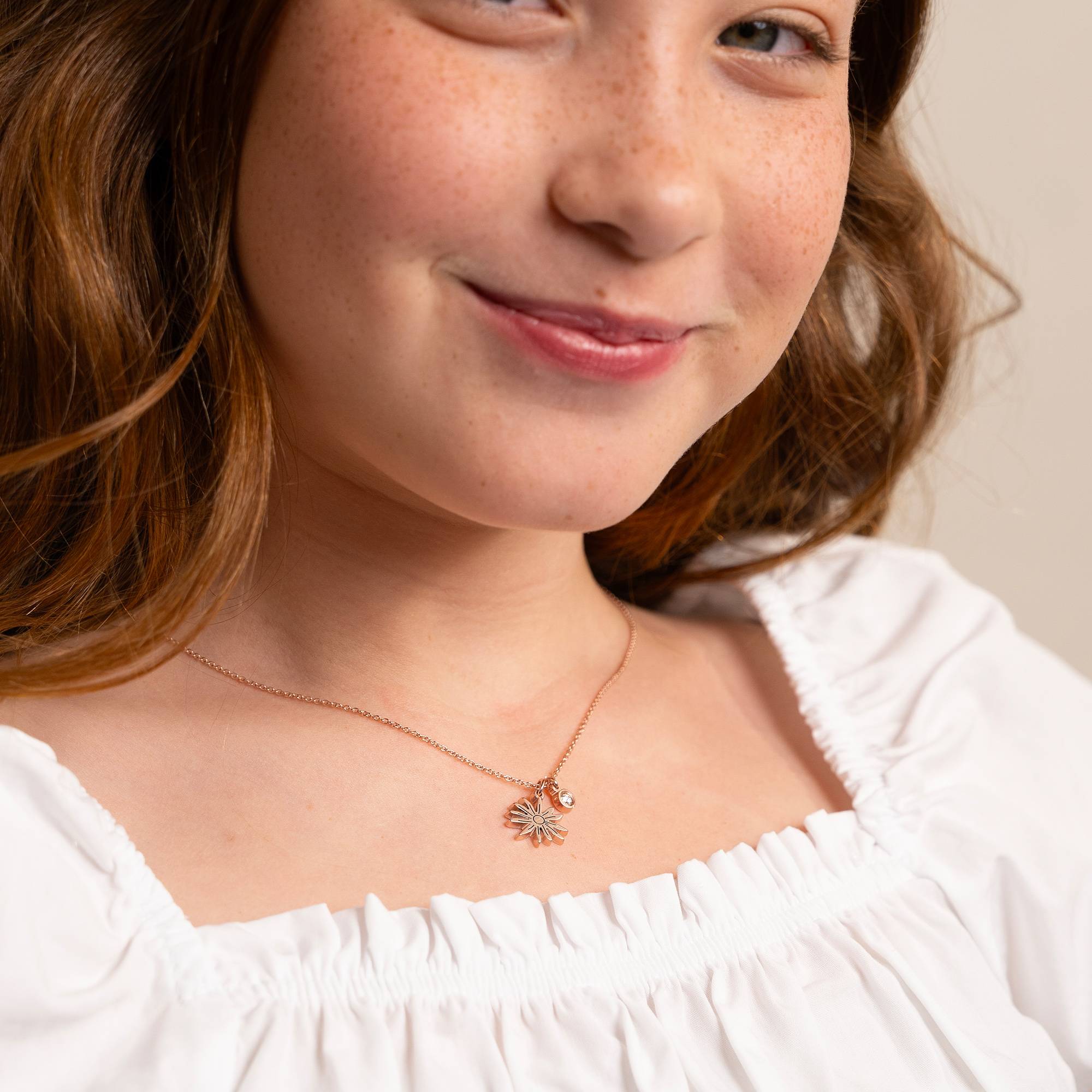 Blühende Geburtsblume Initial-Halskette mit Geburtsstein für Mädchen - 750er rosé vergoldetes Silber-6 Produktfoto