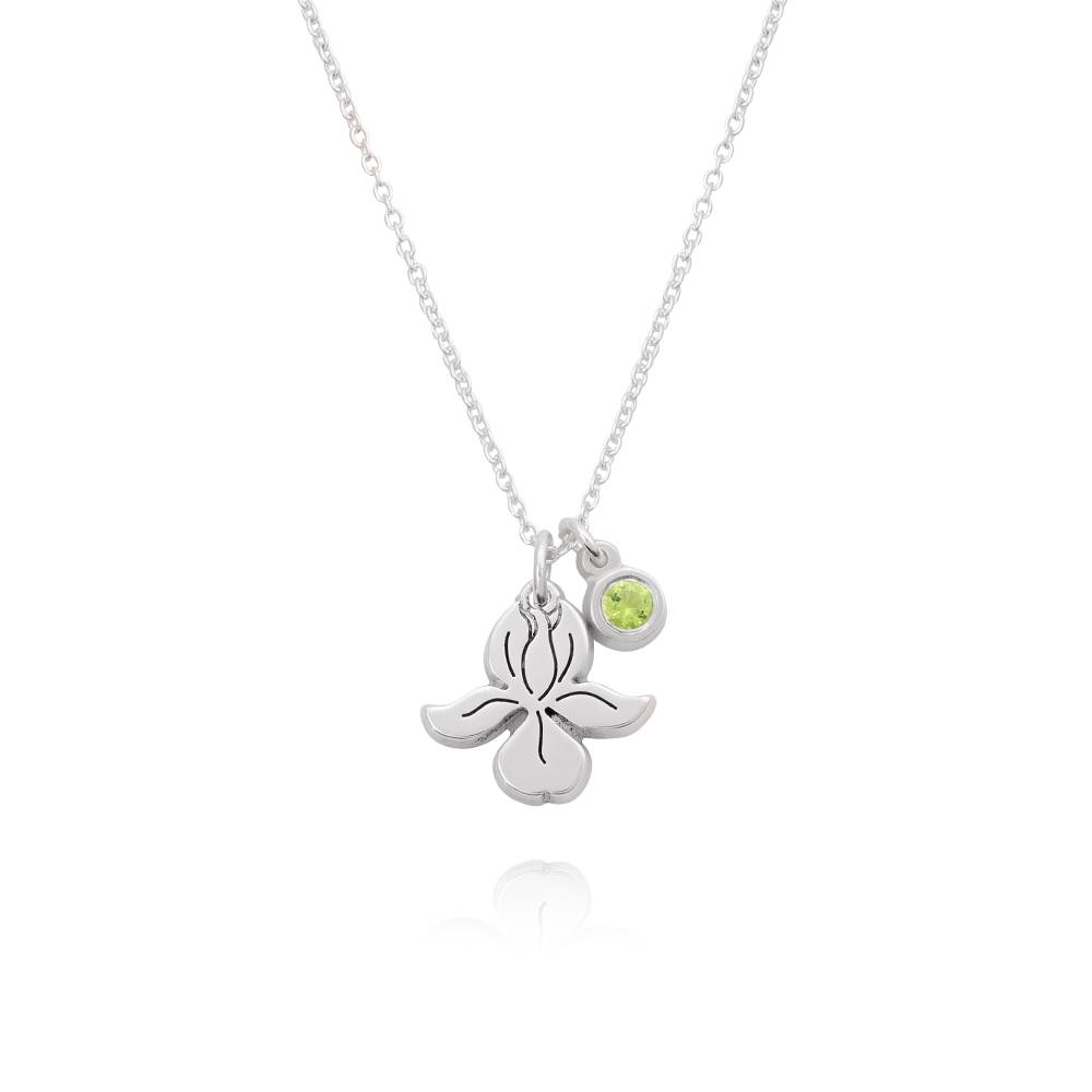 Collar Blooming Birth Flower con Inicial y Piedra de Nacimiento en Plata-1 foto de producto