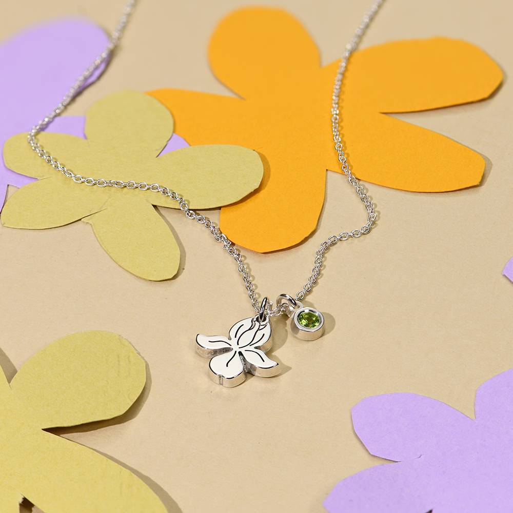Blühende Geburtsblume Initial-Halskette mit Geburtsstein für Mädchen - 925er Sterlingsilber-1 Produktfoto
