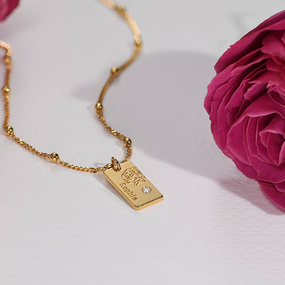 Blomstrende fødselsblomst & diamant halskæde i 18kt. guld vermeil-2 produkt billede