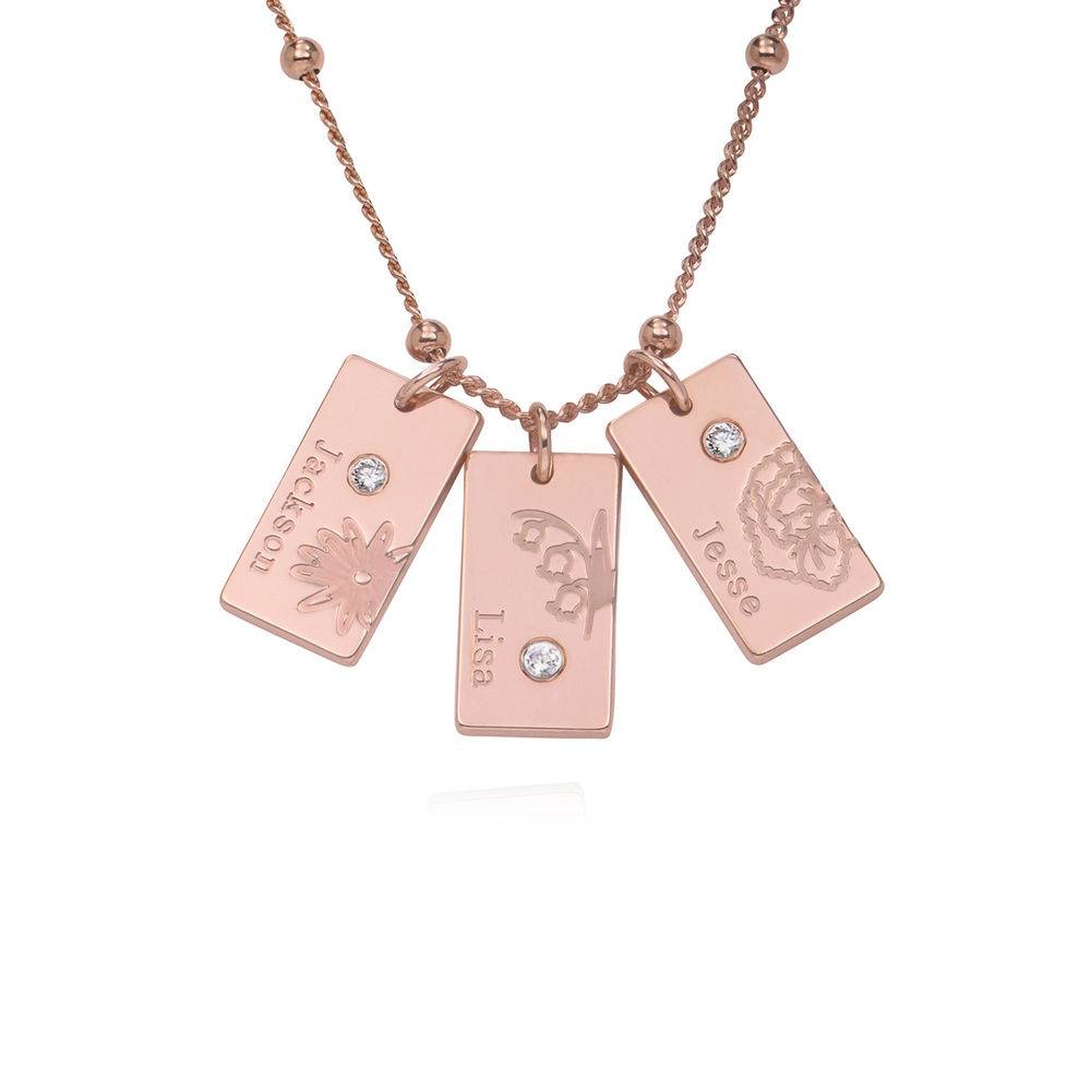 Blütenkette mit Geburtsblume und Diamant - 750er rosévergoldetes Silber Produktfoto