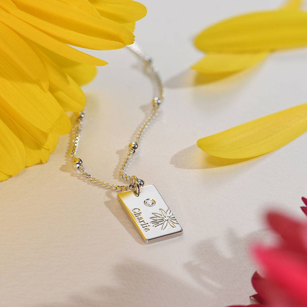 Blütenkette mit Geburtsblume und Diamant - 925er Sterlingsilber Produktfoto